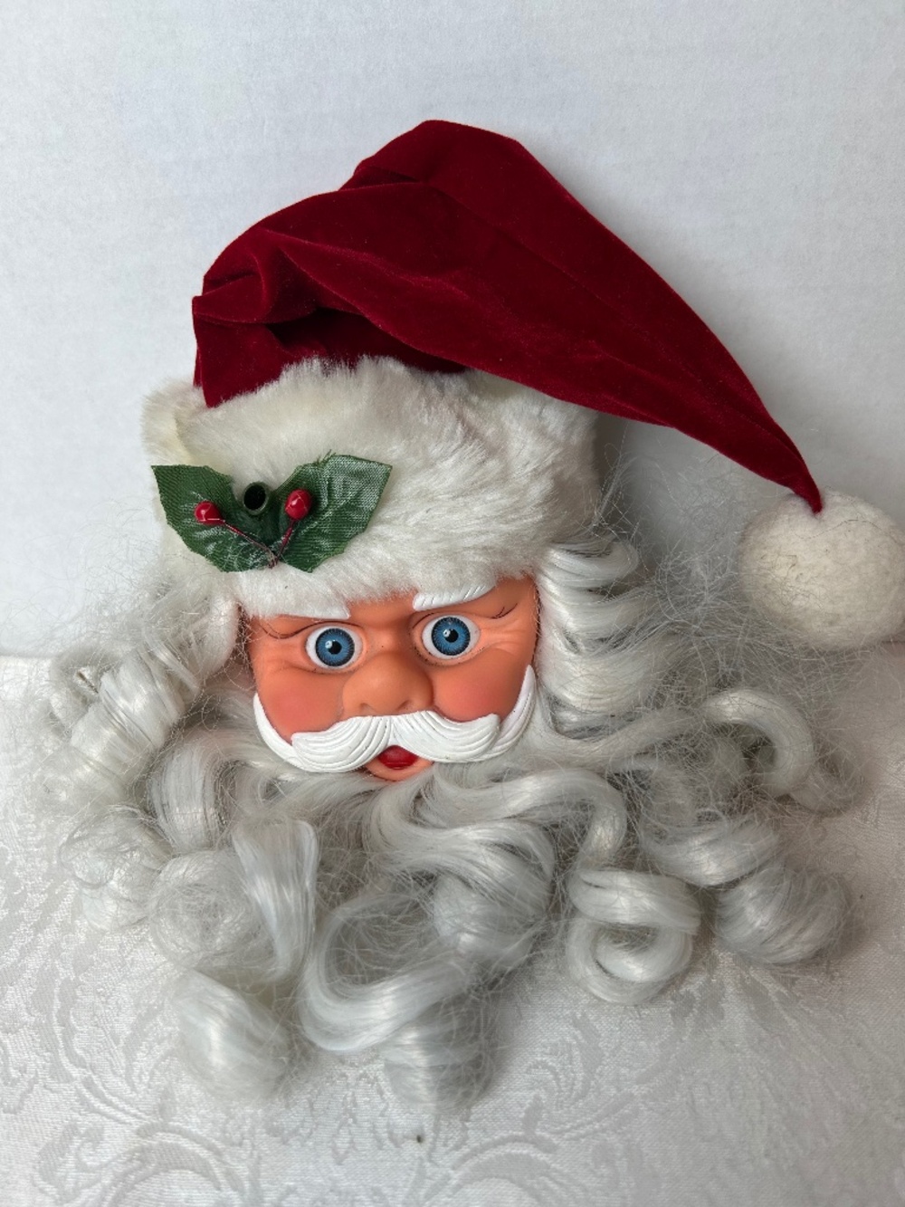 VTG Santa Claus Head Hanging Christmas Ornament Red Singing Musical Decor 13"